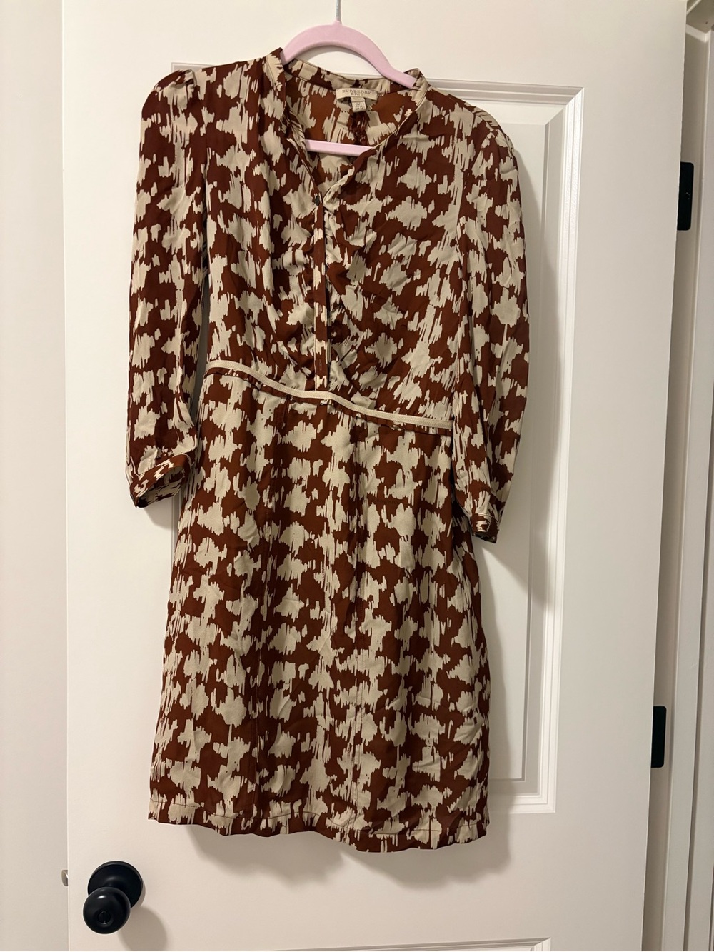 Burberry Brown/Rust and Cream Patterned Long Sleeve Dress